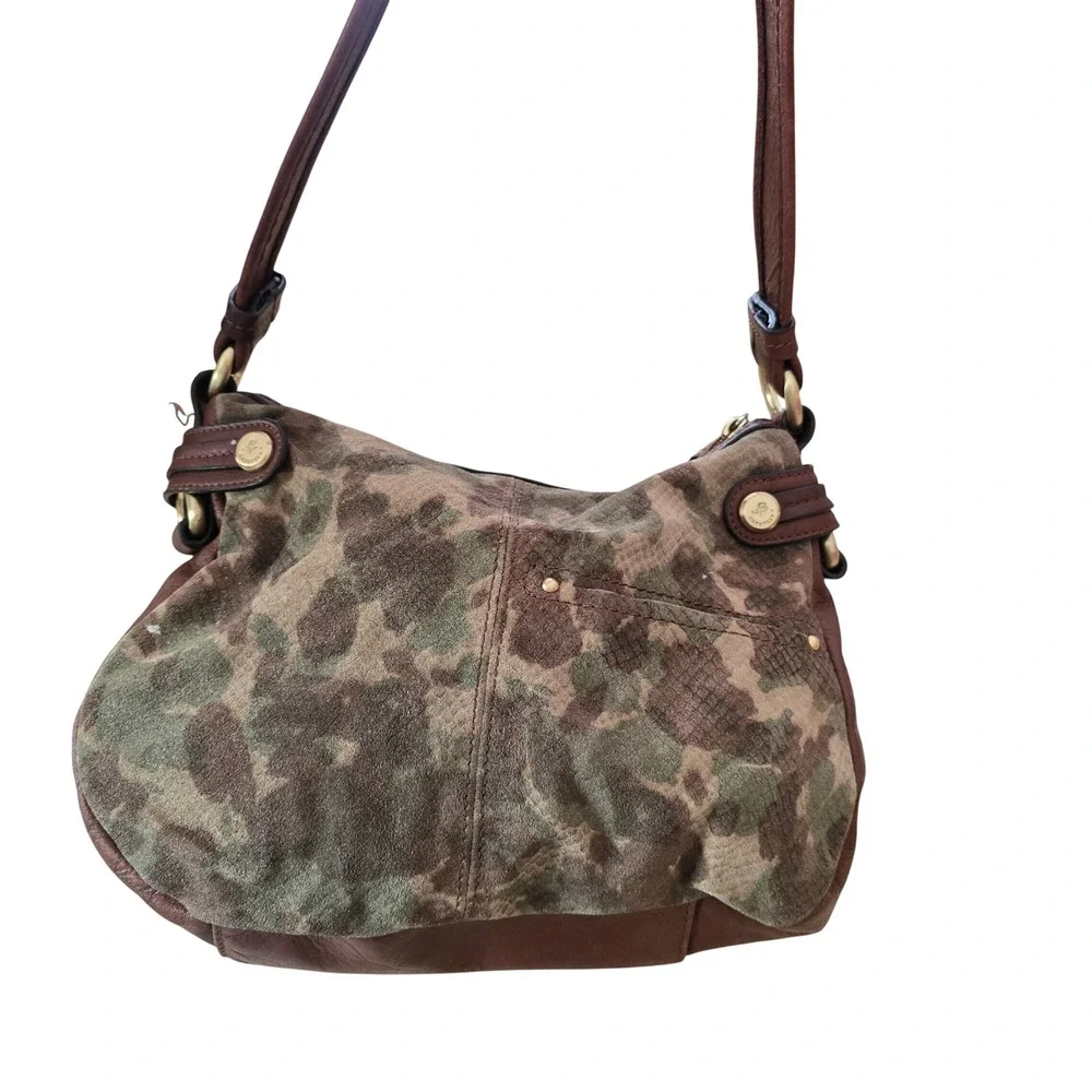 B. Makowsky Camo Print Leather Shoulder Bag Grunge Y2K Utility Hobo Pockets